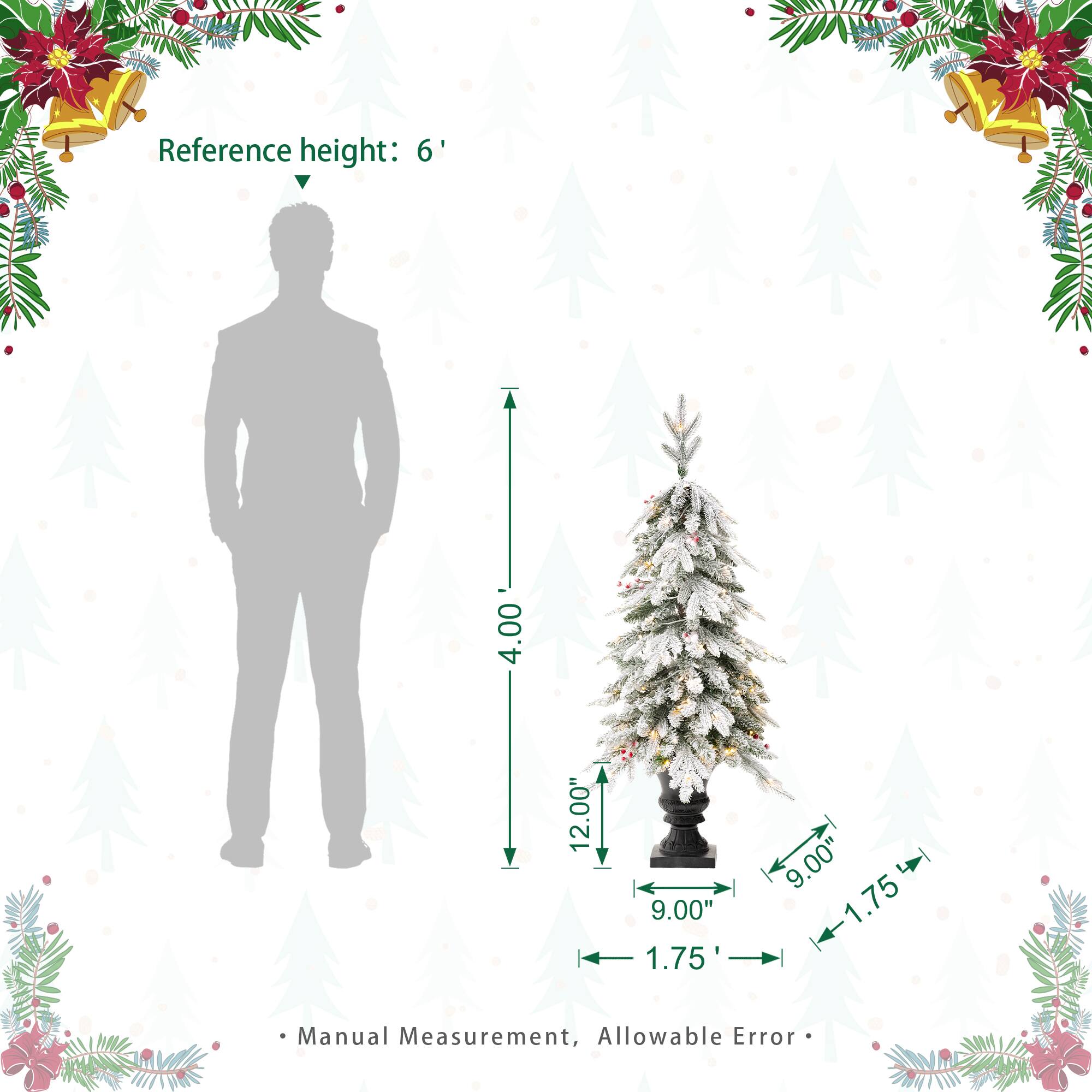 4ft. Pre-Lit Flocked Red Berry Fir Artificial Christmas Porch Tree in Urn, White Lights